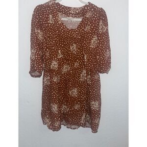 Knox Rose XS Mini Dress Brown Floral Boho Peasant Style